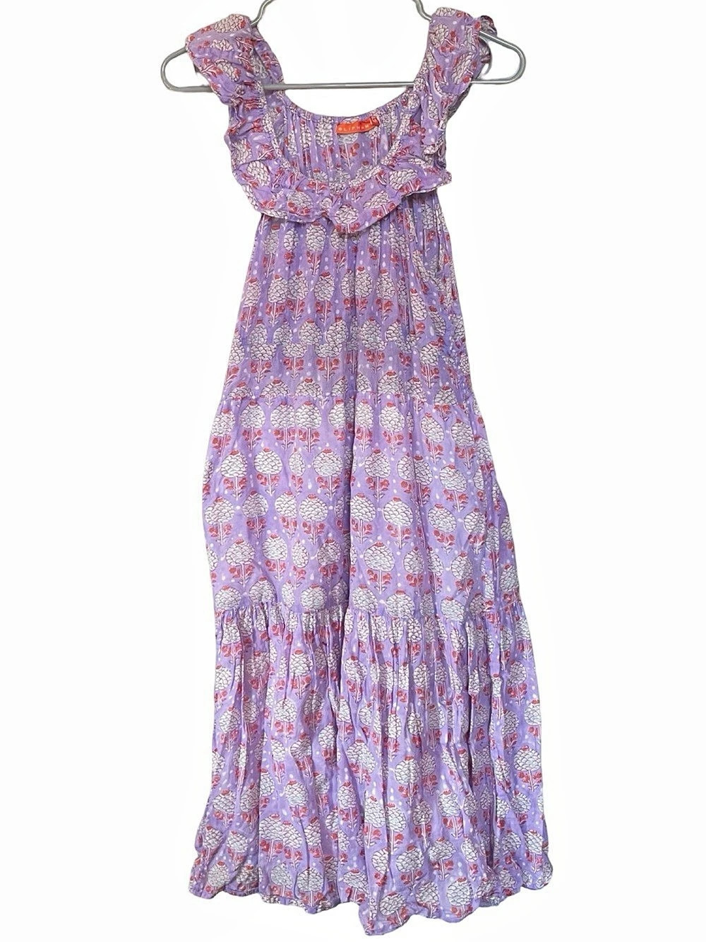 Oliphant Kerala Lavender Ruffle Midi Dress Floral Size M